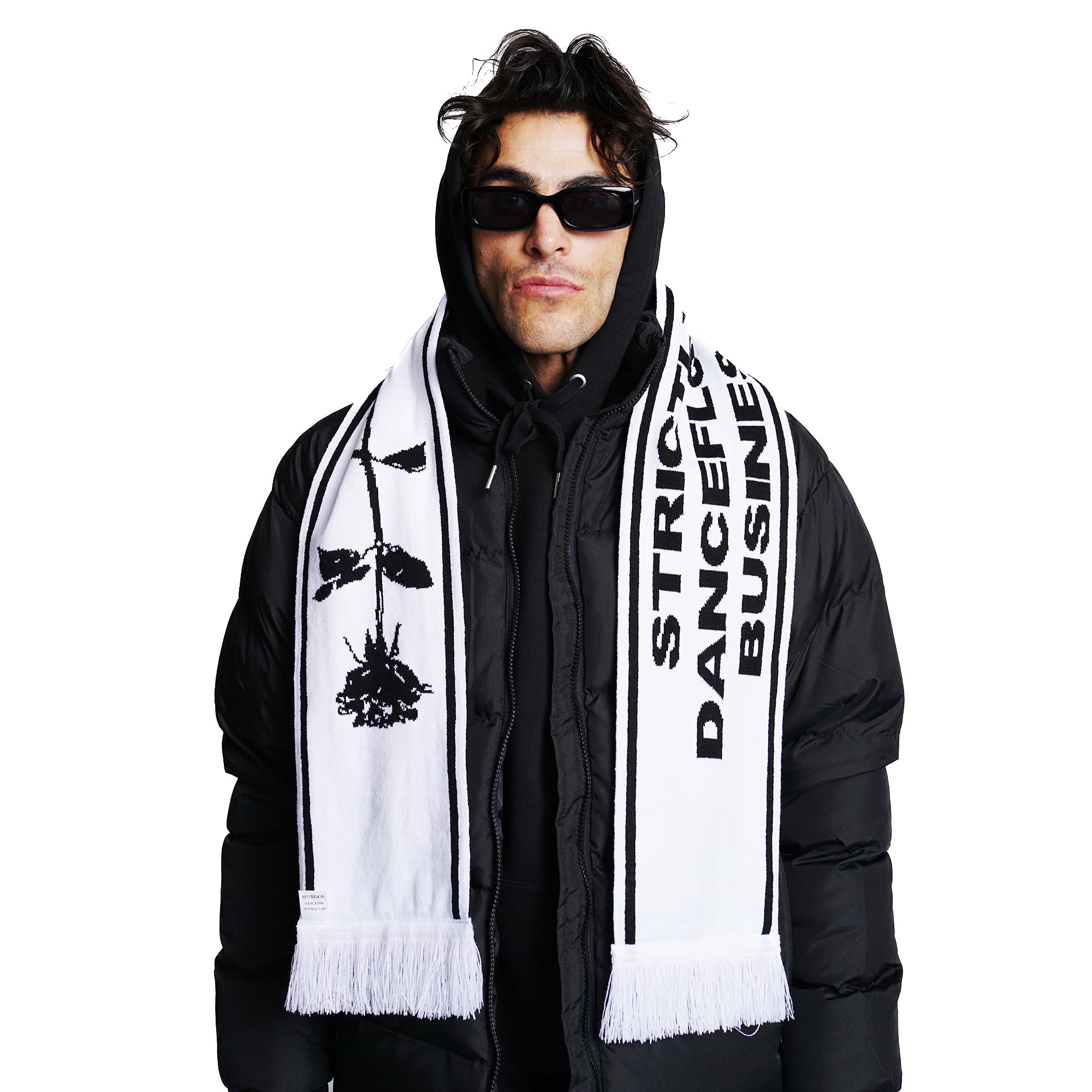DANCEFLOOR ROSE LETTER SCARF - BLACK/ WHITE